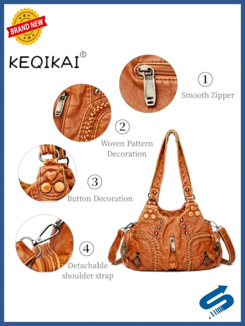 Small Hobo Crossbody Bag Faux Leather Multi-Pocket Tote Purse Shoulder Bag